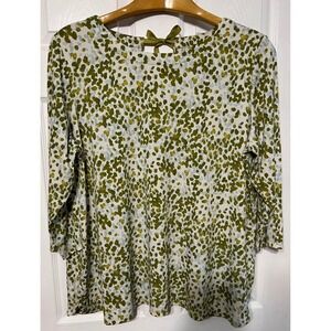 Susan Graver Women's‎ 2X Green Dot Print 3/4 Sleeve Top Bow Back Detail